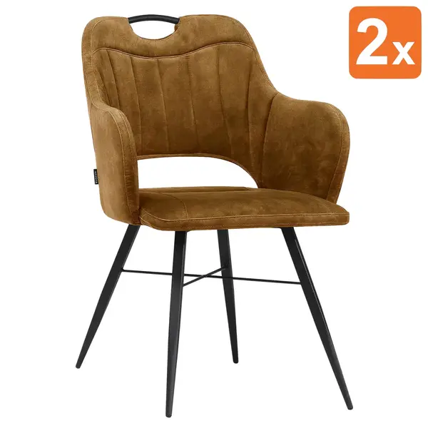 Stoelen | JEWEL |  Fluweel/Metaal | Cognac |  Zwarte Poten | Indoor | 2 Stuks | 605x625x870(h)mm