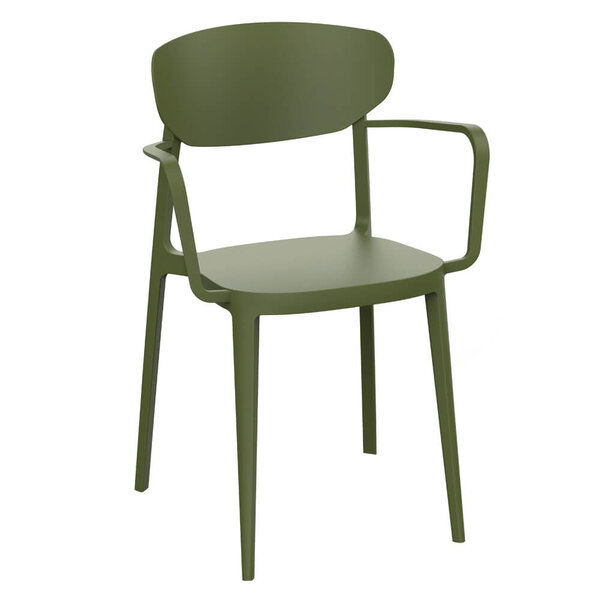 Stoel | LUGANO | Kunststof | Olive | In-/Outdoor | Stapelbaar | 530x470x810(h)mm