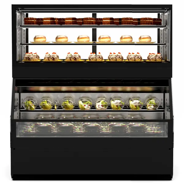 Wandmeubel (Neutraal + Gekoeld) | INTEGRA COMBI | Zwart | +4°C/+8°C (Boven) | Open (Onder) | Touchscreen | 1200x800x1480(h)mm