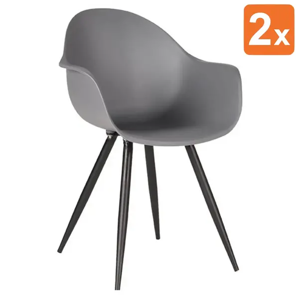 Stoelen | LIVA | Kunststof/Metaal | Anthracite | Zwarte Poten | In-/Outdoor | 2 Stuks | 580x540x850(h)mm