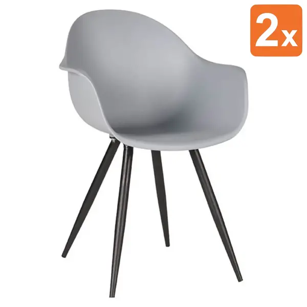 Stoelen | LIVA | Kunststof/Metaal | Grey | Zwarte Poten | In-/Outdoor | 2 Stuks | 580x540x850(h)mm