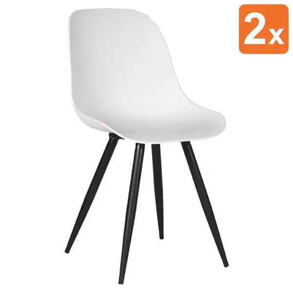 Stoelen | MONA | Kunststof/Metaal | White | Zwarte Poten | In-/Outdoor | 2 Stuks | 460x540x880(h)mm