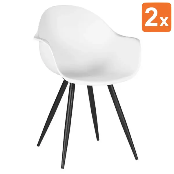 Stoelen | LIVA | Kunststof/Metaal | White | Zwarte Poten | In-/Outdoor | 2 Stuks | 580x540x850(h)mm
