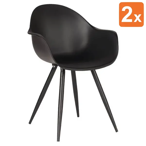 Stoelen | LIVA | Kunststof/Metaal | Black | Zwarte Poten | In-/Outdoor | 2 Stuks | 580x540x850(h)mm