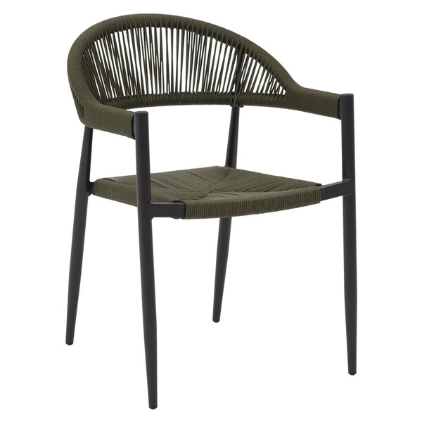 Stoel | VOLGA | Aluminium Rotan/Aluminium | Green | Zwart Frame | In-/Outdoor | 570x575x760(h)mm