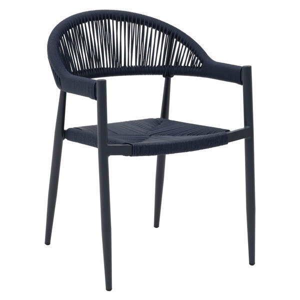 Stoel | VOLGA | Aluminium Rotan/Aluminium | Blue | Zwart Frame | In-/Outdoor | 570x575x760(h)mm