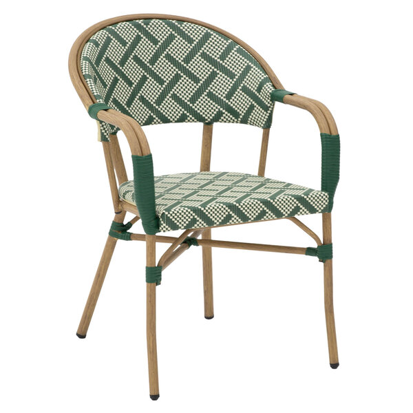 Stoel | SOREN | Aluminium Rotan/Aluminium | Green | Olijfhout Frame | In-/Outdoor | 570x600x830(h)mm