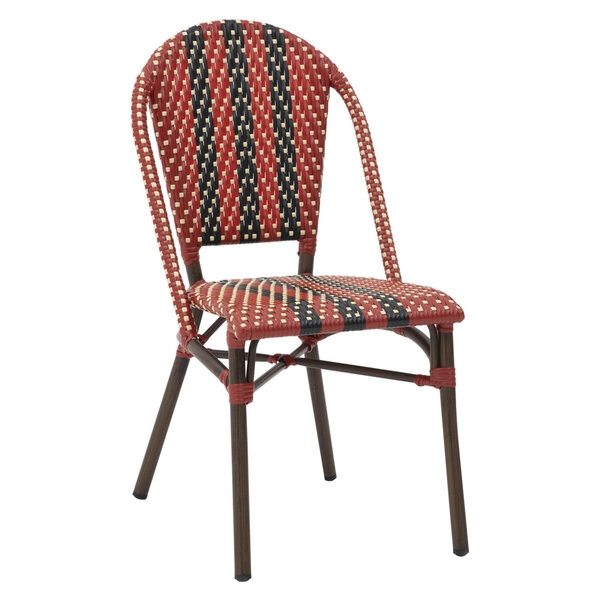 Stoel | MONICA | Aluminium Rotan/Aluminium | Red/Black | Naturel Hout Frame | In-/Outdoor | 460x580x890(h)mm