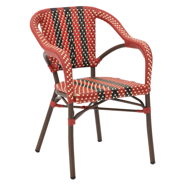 Stoel | SIENA | Aluminium Rotan/Aluminium | Red | Naturel Hout Frame | In-/Outdoor | 560x600x835(h)mm