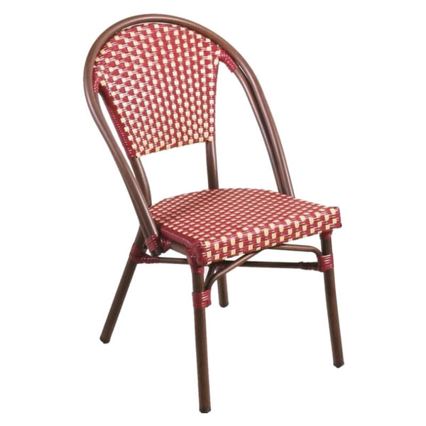 Stoel | MONZA | Aluminium Rotan/Aluminium | Red | Bruin Frame | In-/Outdoor | Stapelbaar | 490x600x830(h)mm