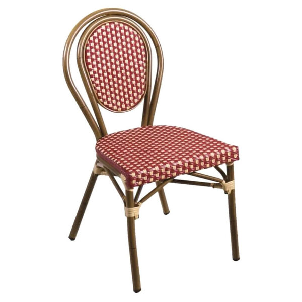 Stoel | SAVONA | Aluminium Rotan/Aluminium | Red | Bamboe Frame | In-/Outdoor | Stapelbaar | 490x600x830(h)mm