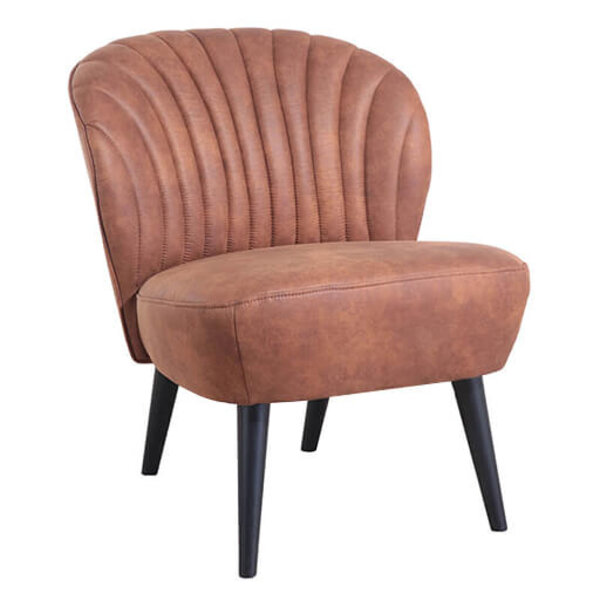 Loungestoel | BOREAS | Microvezel/Hout | Cognac | Zwarte Poten | Indoor | 600x680x770(h)mm