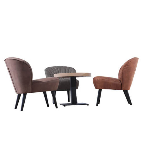Loungestoel | LETO | Microvezel/Hout | Cognac | Zwarte Poten | Indoor | 600x680x770(h)mm