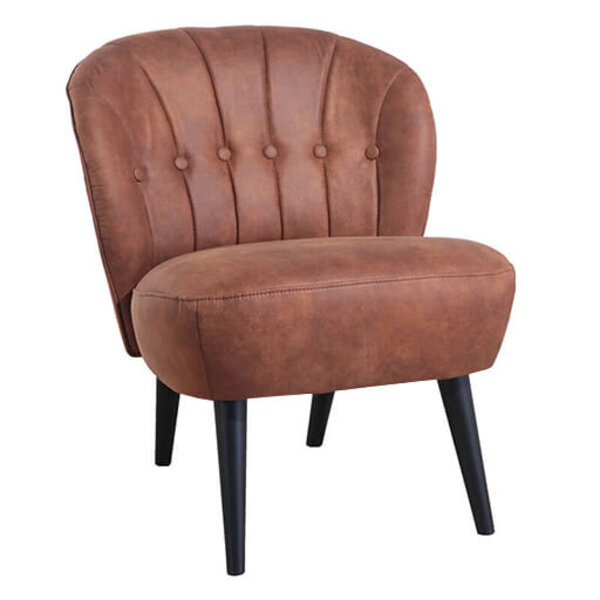 Loungestoel | LETO | Microvezel/Hout | Cognac | Zwarte Poten | Indoor | 600x680x770(h)mm