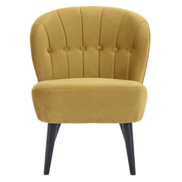 Loungestoel | LETO | Fluweel/Hout | Ochre | Zwarte Poten | Indoor | 600x680x770(h)mm