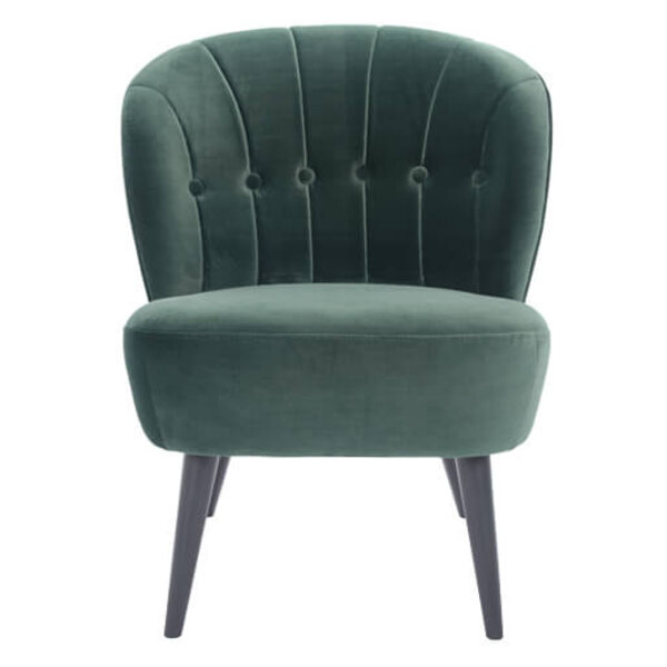 Loungestoel | LETO | Fluweel/Hout | Olive | Zwarte Poten | Indoor | 600x680x770(h)mm