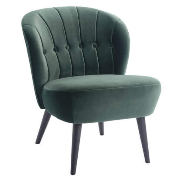 Loungestoel | LETO | Fluweel/Hout | Olive | Zwarte Poten | Indoor | 600x680x770(h)mm