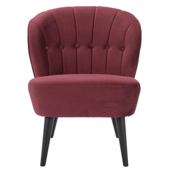 Loungestoel | LETO | Fluweel/Hout | Red | Zwarte Poten | Indoor | 600x680x770(h)mm