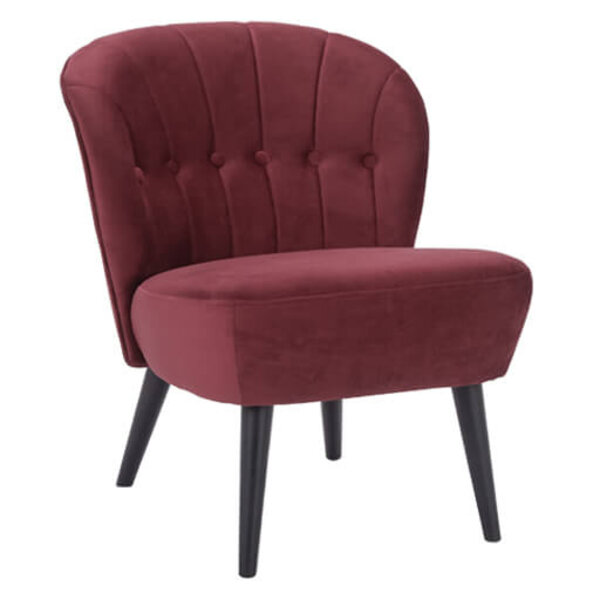 Loungestoel | LETO | Fluweel/Hout | Red | Zwarte Poten | Indoor | 600x680x770(h)mm