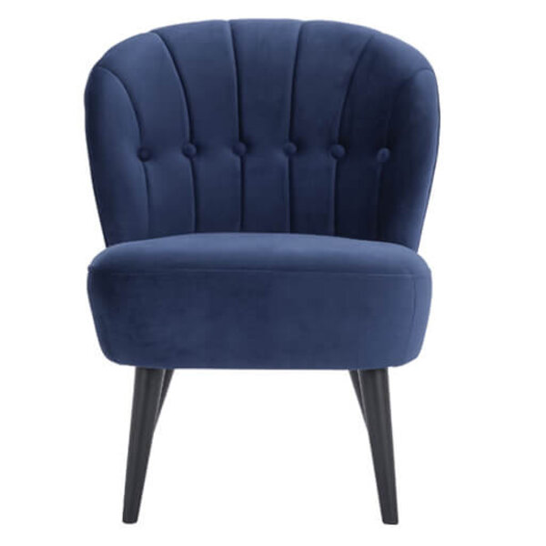 Loungestoel | LETO | Fluweel/Hout | Blue | Zwarte Poten | Indoor | 600x680x770(h)mm