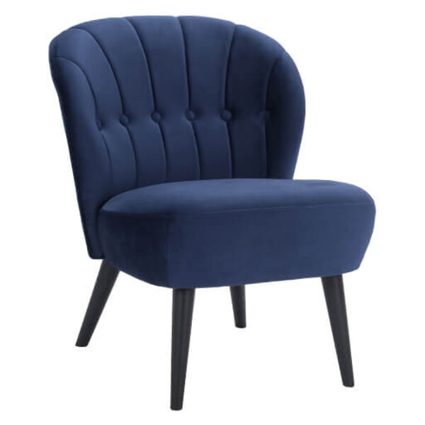 Loungestoel | LETO | Fluweel/Hout | Blue | Zwarte Poten | Indoor | 600x680x770(h)mm