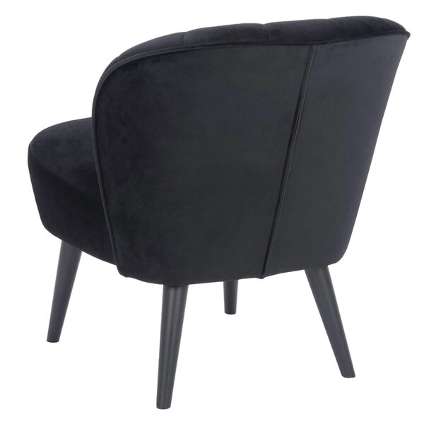 Loungestoel | LETO | Fluweel/Hout | Black | Zwarte Poten | Indoor | 600x680x770(h)mm