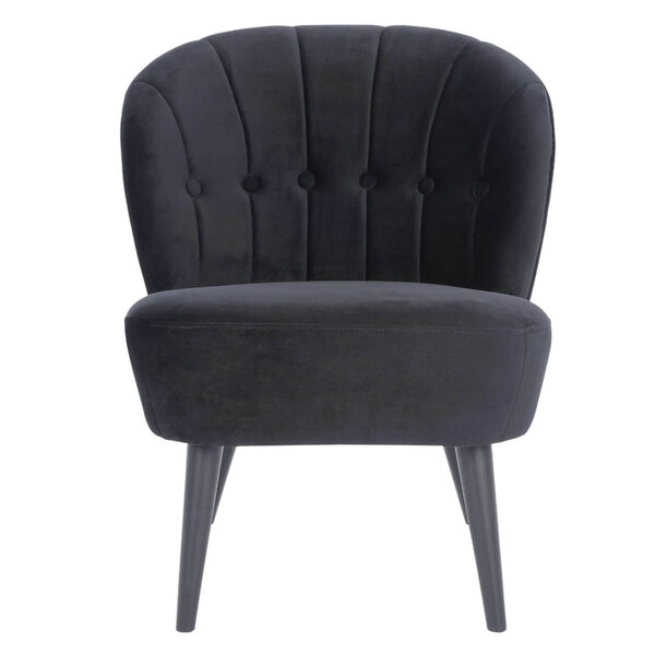 Loungestoel | LETO | Fluweel/Hout | Black | Zwarte Poten | Indoor | 600x680x770(h)mm