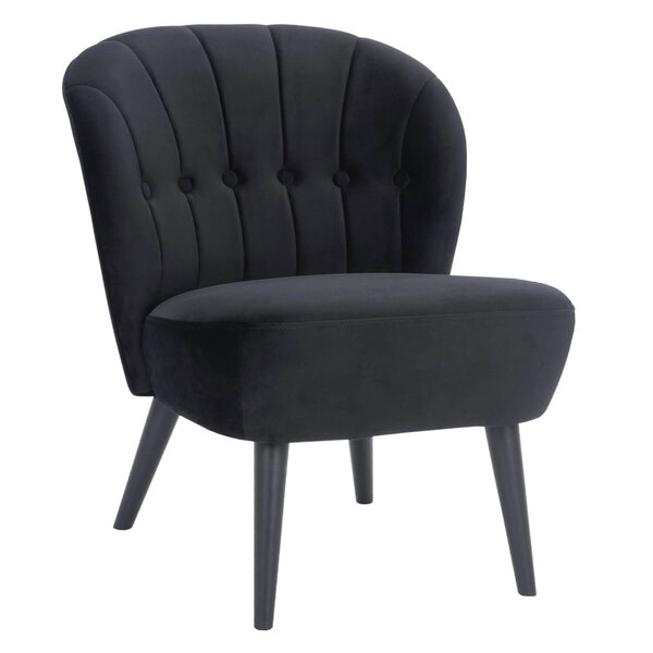 Loungestoel | LETO | Fluweel/Hout | Black | Zwarte Poten | Indoor | 600x680x770(h)mm