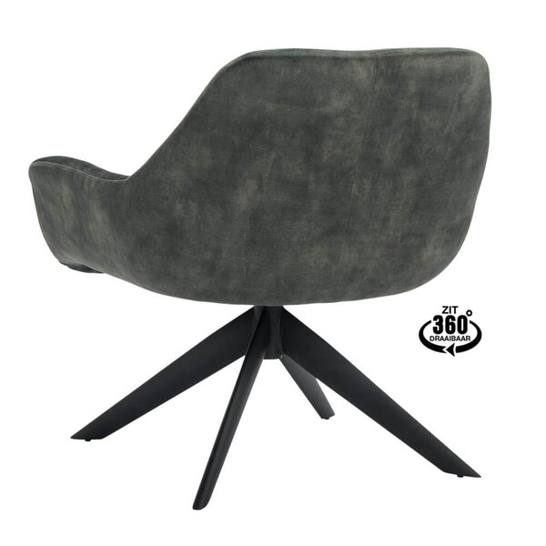 Loungestoel | HARIS | Fluweel/Metaal | Hunter | Zwarte Poten | Indoor | 780x760x780(h)mm