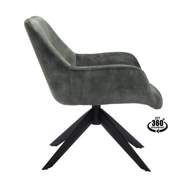 Loungestoel | HARIS | Fluweel/Metaal | Hunter | Zwarte Poten | Indoor | 780x760x780(h)mm