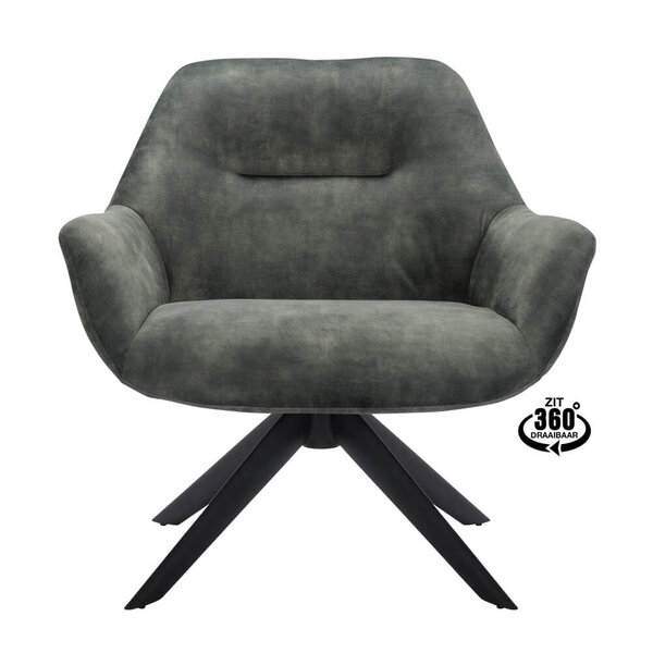 Loungestoel | HARIS | Fluweel/Metaal | Hunter | Zwarte Poten | Indoor | 780x760x780(h)mm