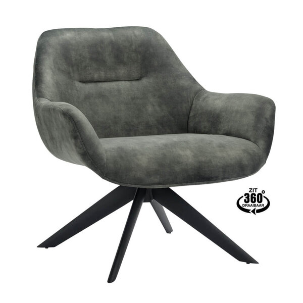 Loungestoel | HARIS | Fluweel/Metaal | Hunter | Zwarte Poten | Indoor | 780x760x780(h)mm