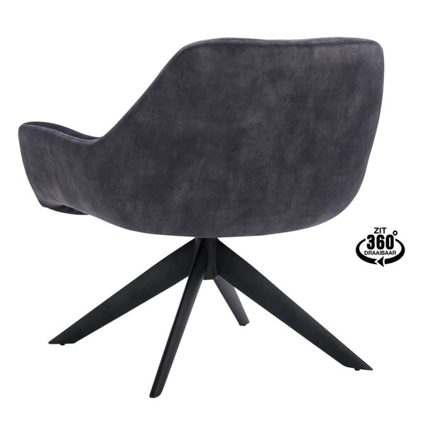 Loungestoel | HARIS | Fluweel/Metaal | Anthracite | Zwarte Poten | Indoor | 780x760x780(h)mm