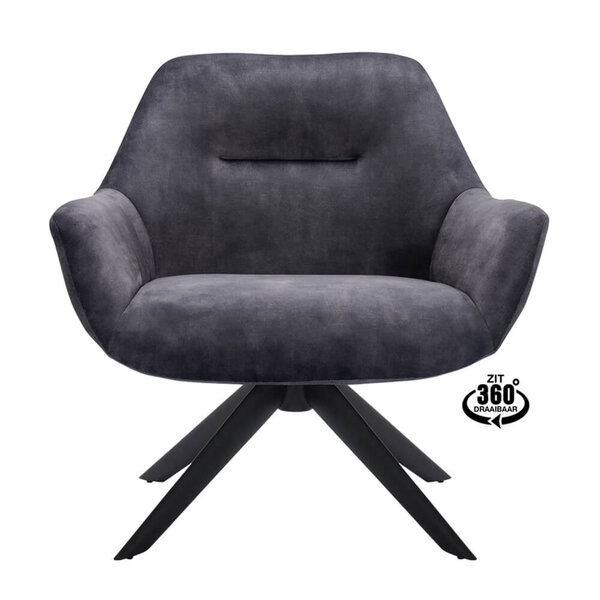 Loungestoel | HARIS | Fluweel/Metaal | Anthracite | Zwarte Poten | Indoor | 780x760x780(h)mm