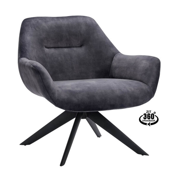 Loungestoel | HARIS | Fluweel/Metaal | Anthracite | Zwarte Poten | Indoor | 780x760x780(h)mm