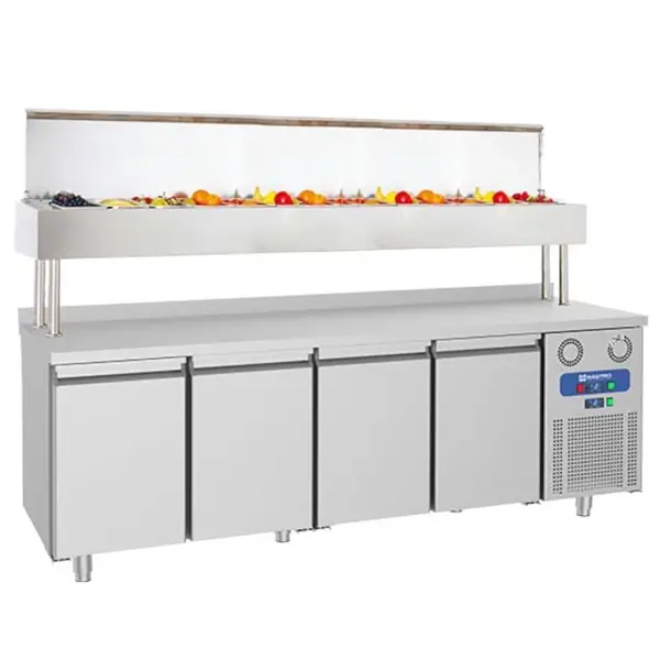 Saladette | 4 Deuren (1/1 GN) | Boven 12x 1/3 GN | -2°C/+8°C | Geforceerd | Klapdeksel | 2330x700x1420(h)mm