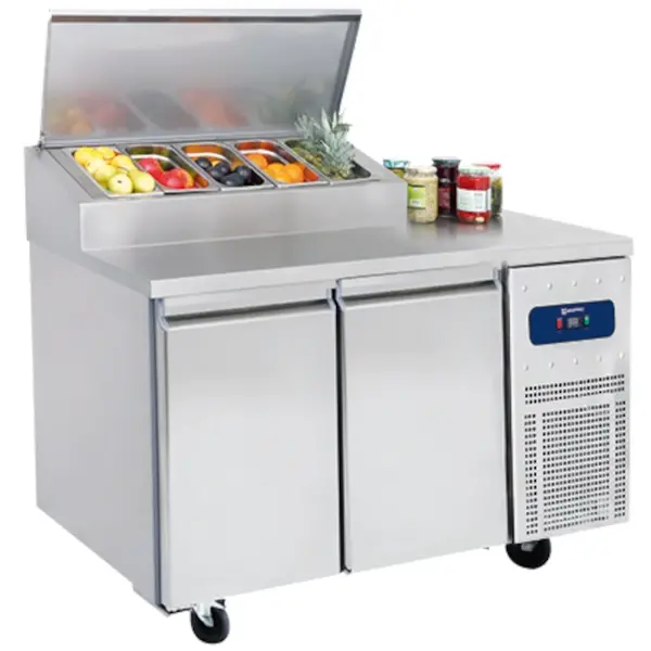Saladette | 2 Deuren (1/1 GN) | Boven 4x 1/3 GN | -2°C/+8°C | Geforceerd | Klapdeksel | Wielen (Geremd) | 1400x700x1090(h)mm