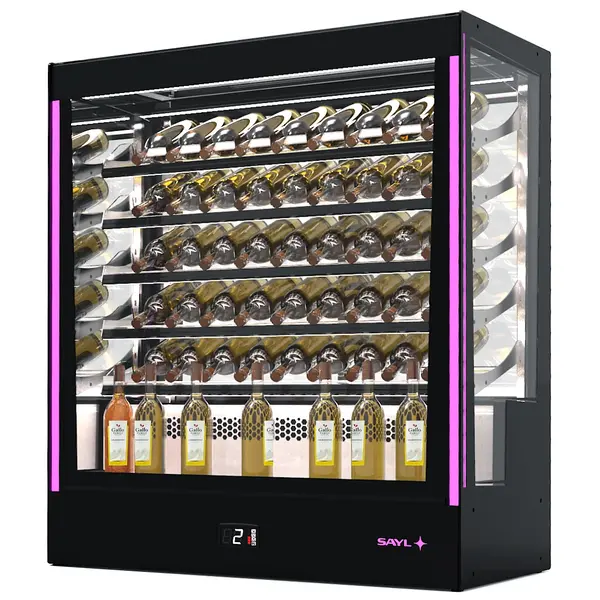 Wijnkoelvitrine | PAK | 50x 75cl | Zwart | +2°C/+6°C | Geforceerd | 4 Niveaus | Touchscreen + RGB LEDs | Wielen | 1015x620x1240(h)mm