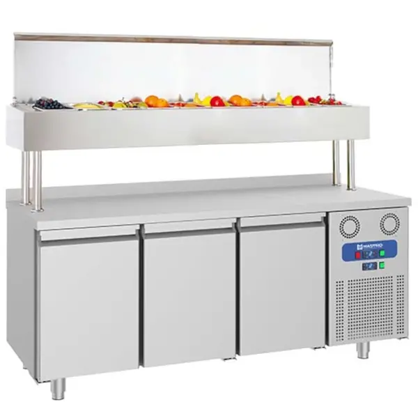 Saladette | 3 Deuren (1/1 GN) | Boven 10x 1/3 GN | -2°C/+8°C | Geforceerd | Klapdeksel | 1865x700x1430(h)mm