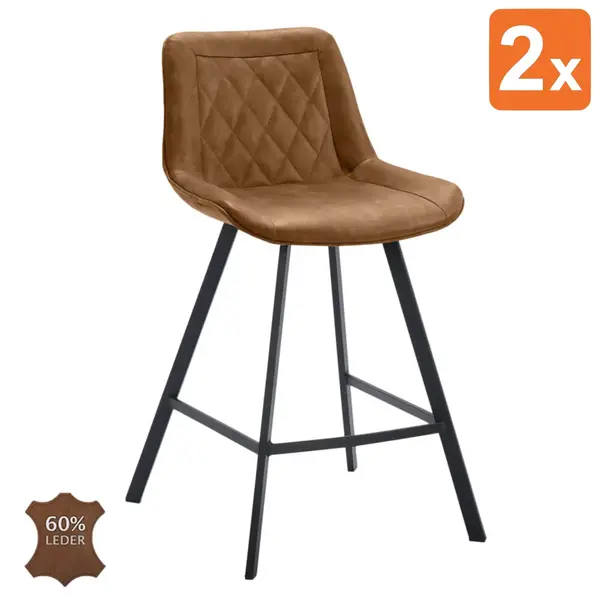Barkrukken | JORIS | Leer/Metaal | Camel | Zwarte Poten | Indoor | 2 Stuks | 500x550x950(h)mm