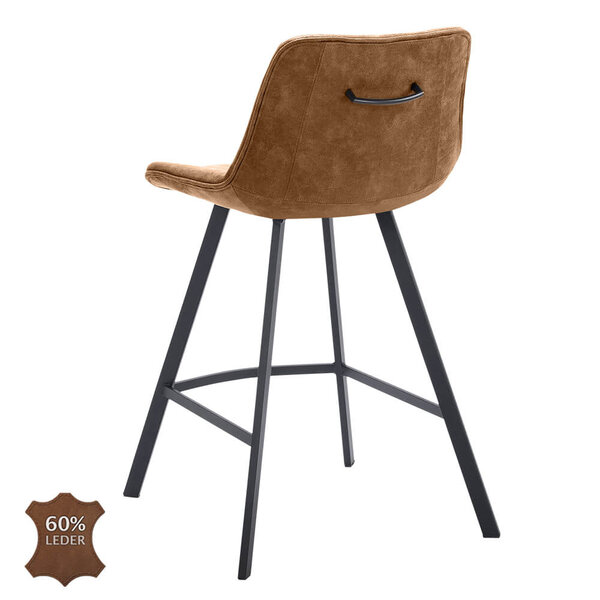 Barkrukken | JORIS | Leer/Metaal | Camel | Zwarte Poten | Indoor | 2 Stuks | 500x550x950(h)mm