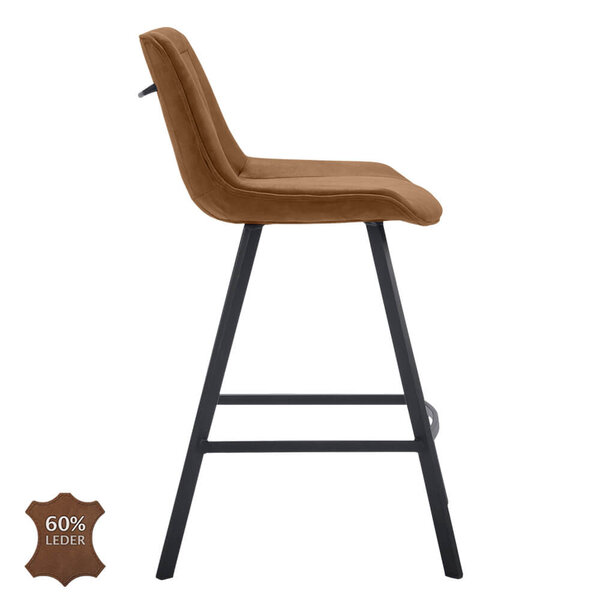 Barkrukken | JORIS | Leer/Metaal | Camel | Zwarte Poten | Indoor | 2 Stuks | 500x550x950(h)mm
