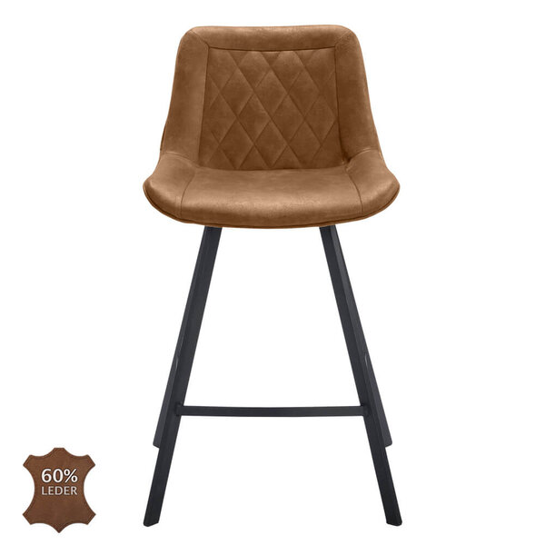 Barkrukken | JORIS | Leer/Metaal | Camel | Zwarte Poten | Indoor | 2 Stuks | 500x550x950(h)mm