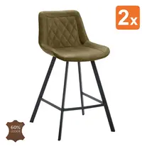 HC Barkrukken | JORIS | Leer/Metaal | Moss | Zwarte Poten | Indoor | 2 Stuks | 500x550x950(h)mm