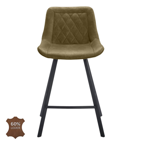Barkrukken | JORIS | Leer/Metaal | Moss | Zwarte Poten | Indoor | 2 Stuks | 500x550x950(h)mm