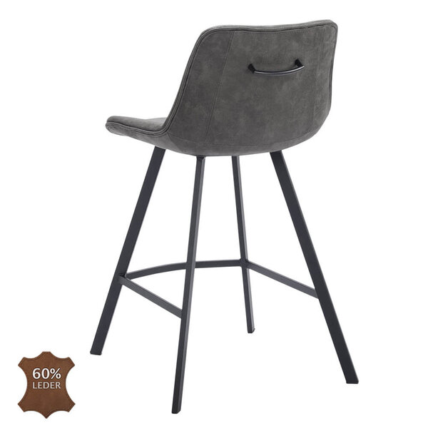 Barkrukken | JORIS | Leer/Metaal | Graphite | Zwarte Poten | Indoor | 2 Stuks | 500x550x950(h)mm