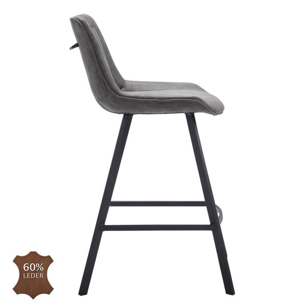 Barkrukken | JORIS | Leer/Metaal | Graphite | Zwarte Poten | Indoor | 2 Stuks | 500x550x950(h)mm