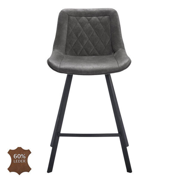 Barkrukken | JORIS | Leer/Metaal | Graphite | Zwarte Poten | Indoor | 2 Stuks | 500x550x950(h)mm