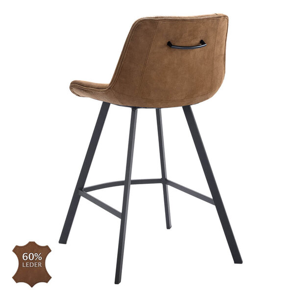 Barkrukken | CARMEN | Leer/Metaal | Camel | Zwarte Poten | Indoor | 2 Stuks | 500x550x950(h)mm