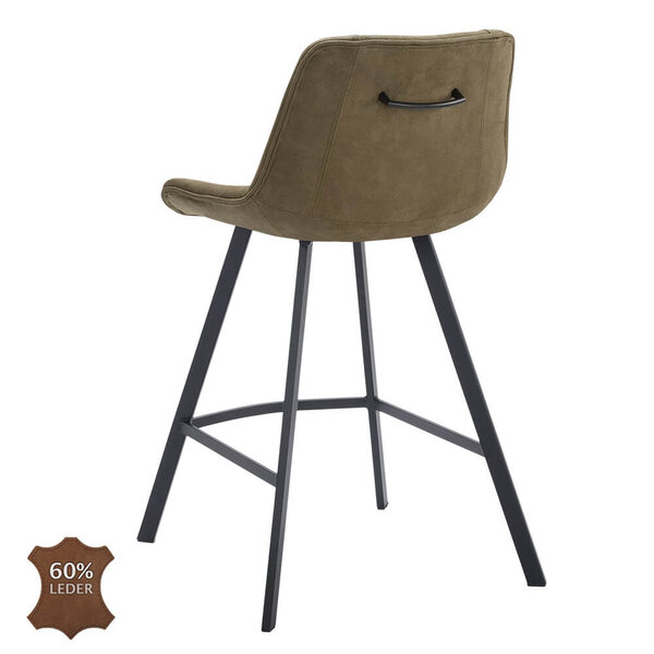 Barkrukken | CARMEN | Leer/Metaal | Moss | Zwarte Poten | Indoor | 2 Stuks | 500x550x950(h)mm